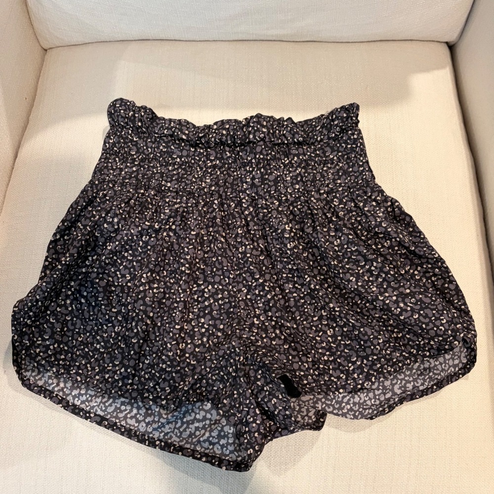 FP Movement Free People The Way Home Shorts Leopard Print Black White Smocked XS
